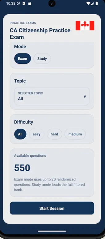 Canadian Citizenship Test 2026 Android app exam question screen