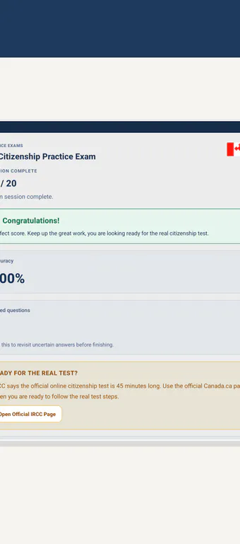 Canadian Citizenship Test 2026 Android app results summary screen